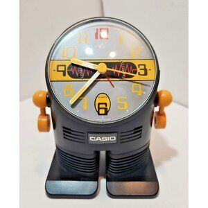 Vintage Casio Robot Clock AC-100 Japan Yellow & Black Quartz Tested Clock Works